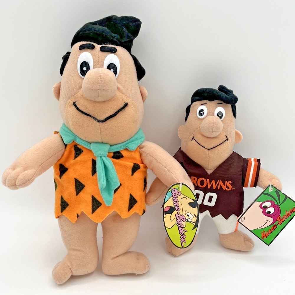 Vintage Hanna-Barbera Fred Flintstone Plush NFL Browns Lot of 2 w/Tags Flintston